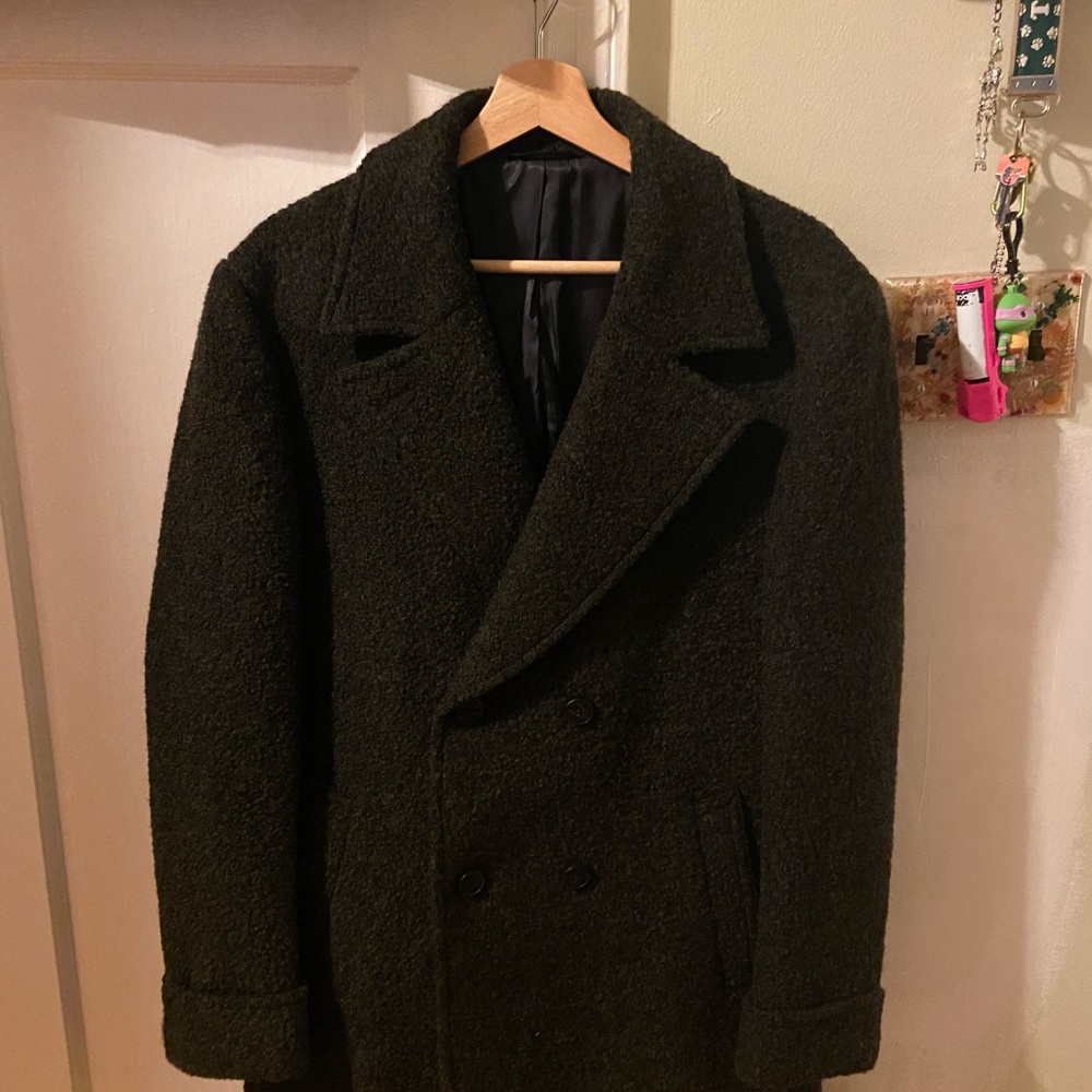 Men's Double-Breasted MAENZA Pea Coat - Dark gray/black 100% WOOL!